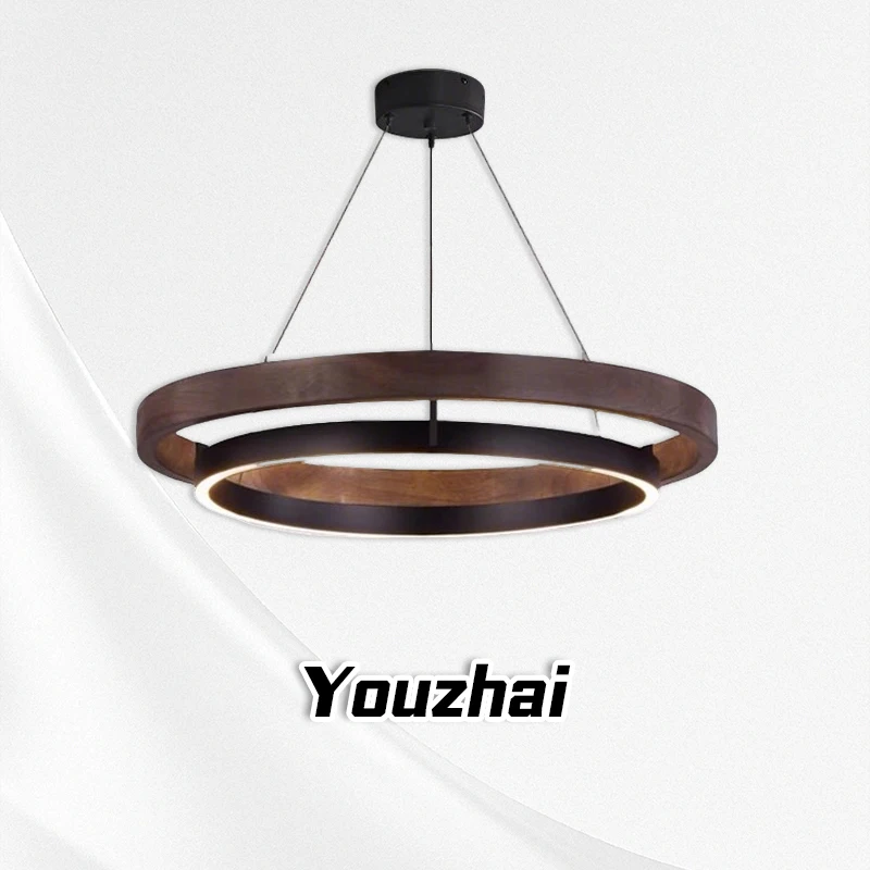 Circular living room light, retro wood grain color, minimalist restaurant specific pendant light, Wabi Sabi wind light