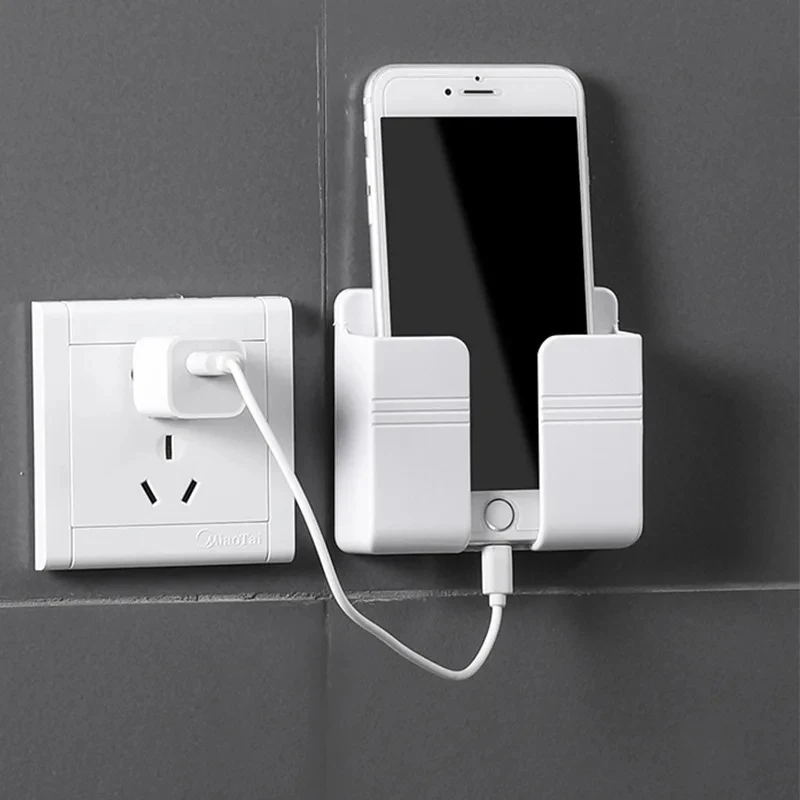 Dispositivo de armazenamento montado na parede, 1-4 unidades, suporte para carregamento de telefone e controle remoto com furos, adequado para cozinha, quarto, banheiro