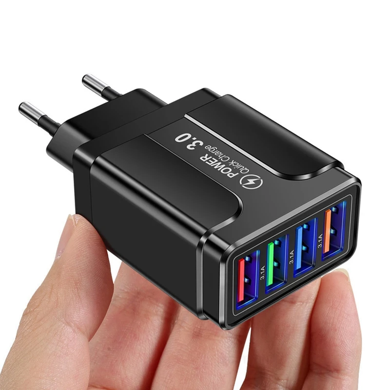 45W 4 USB Quick Charger USB 3.0 Mobile Phone Charger Fast Travel Charger Standard Adapter Phone Charging Head-EU Plug