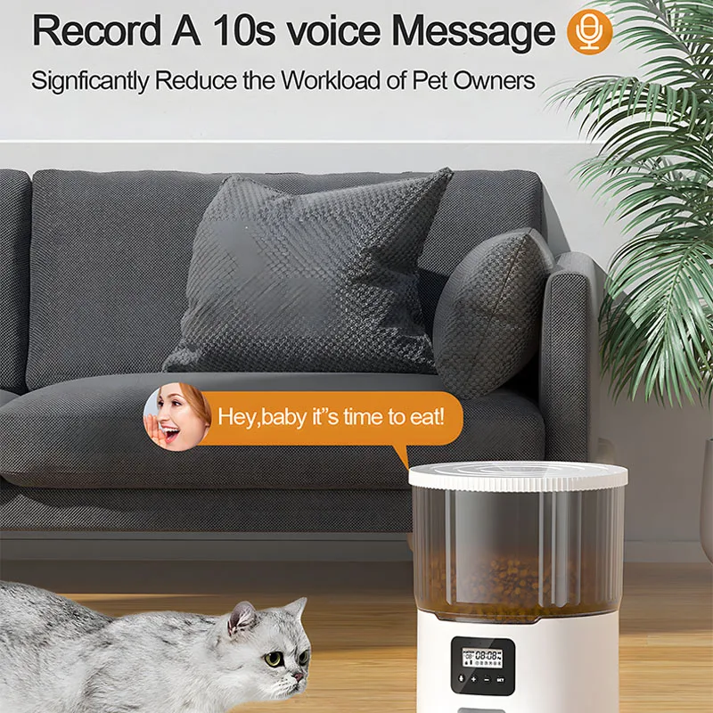 4L Smart Pet Feeder Dual Power Supply Battery/Power Cord Timed Quantitative WiFi Remote Feeding Record A 10s Voice Message