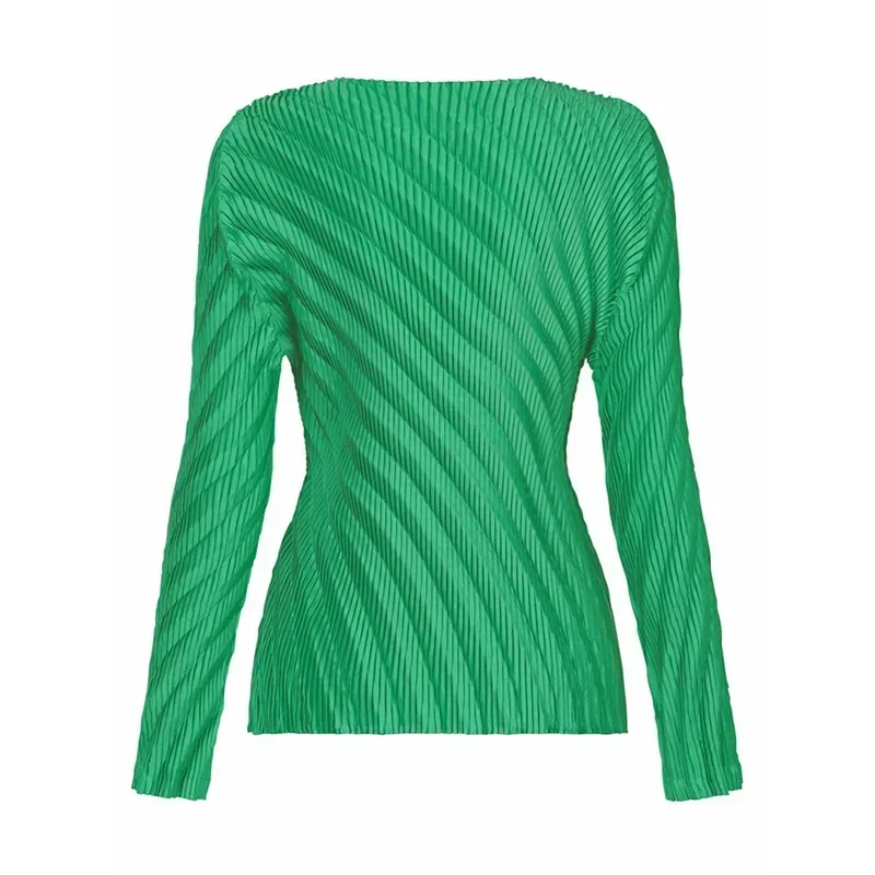 

Miyake Fold Long-sleeved T-shirt 2025 Spring New Solid Color Round Neck Classic Versatile Comfortable Casual Chic Female Tops