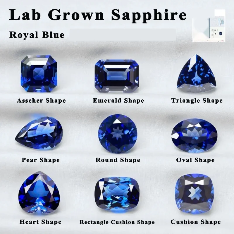 Lab Grown Sapphire Royal Blue Color Oval/Round/Asscher/Cushion Cut for DIY Ring Earrings Main Materials Selectable Certificate