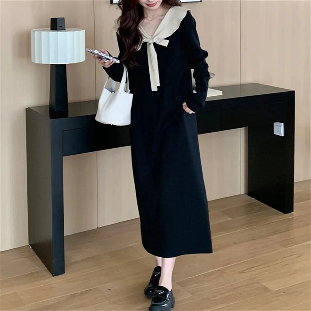 Maternity Dress 2023 Fall Winter Women's Pregnancy Clothes Sweaters Skirts Warm Soft With Ruffle Collar Sleeve Knit Long Dress