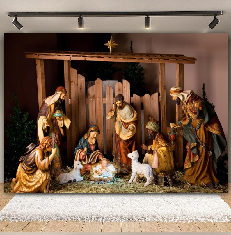 Birth of Jesus Christmas Photography Backdrop Nativity Scene Christian Holy Cross Bible Xmas Party Photographic Background Decor