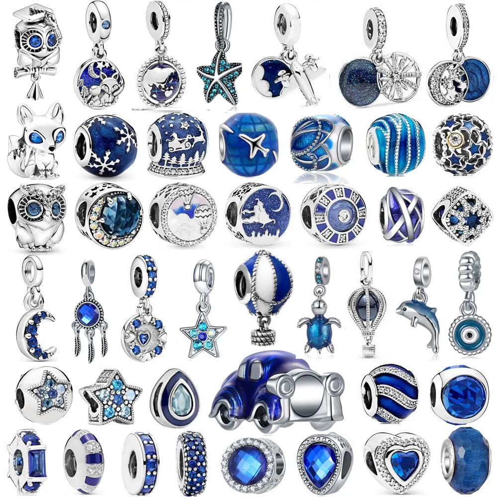 Perles d'espacement pour bracelet à breloques, ballon document bleu, papillon, étoiles, lune, saphir, convient pour 3mm, nouveau, 2024