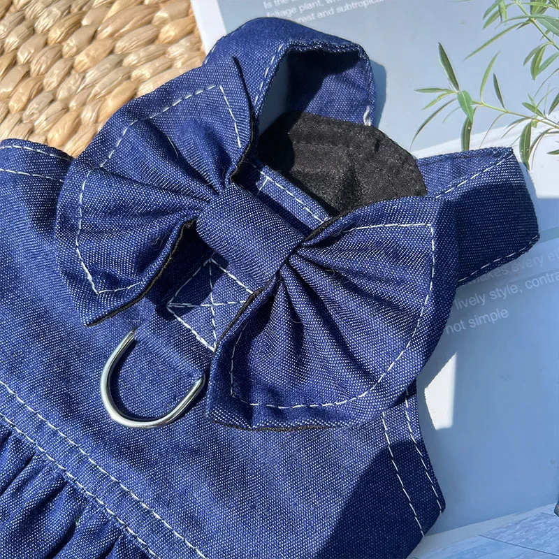 Denim Kleidung Für Hund Frühling Sommer Hund Kleid Harness Französisch Bulldog Jeans Katze BowTie Hoodies Kleine Große Hunde York D-Ring Rock