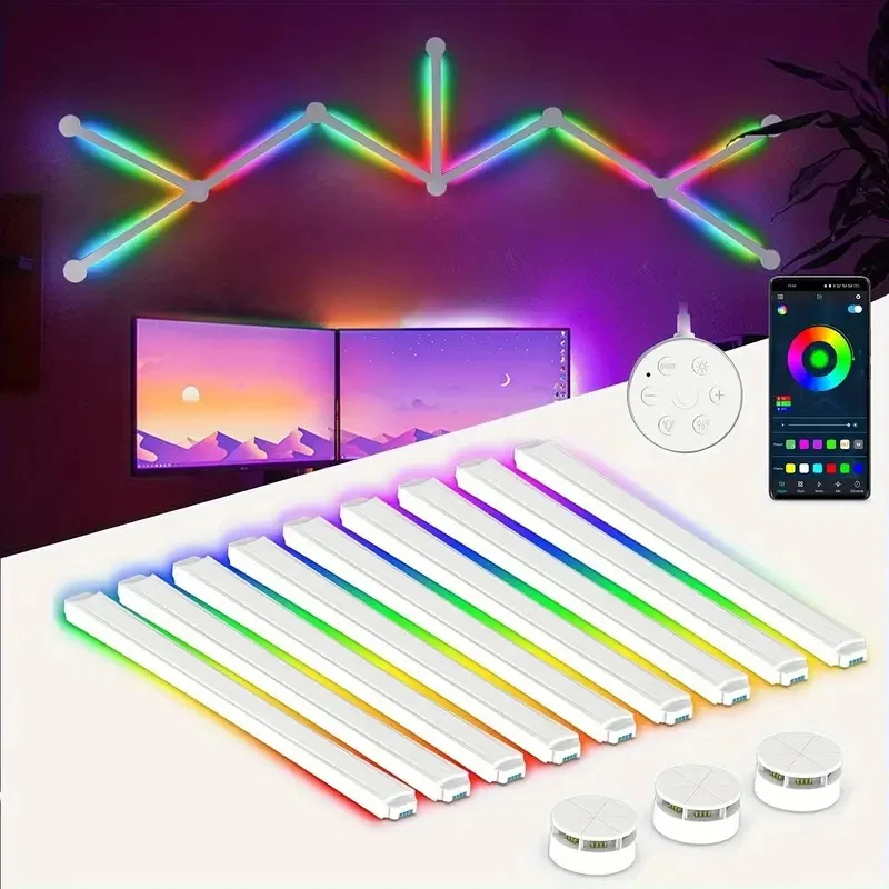 9PCS RGBIC LED Wall Light Bars with Music Sync Multicolor Wall Lamp,16 Million Colors USB APP Control for Game Room Home Decor