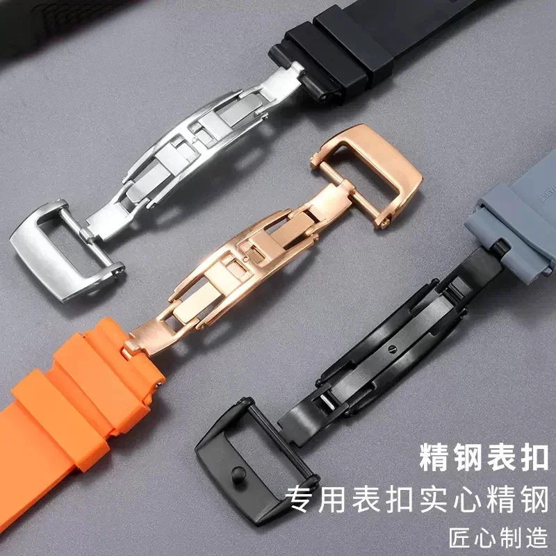 Cinturino in gomma siliconica per Richard Mille Rm011 Interfaccia convessa Sostituisci il cinturino per orologio con fibbia pieghevole originale 25mm * 20mm