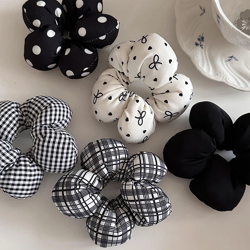 Creative Sweet Small Flower Scrunches For Women Girls Trendy Versatile Elastic Love Bow Check Hair Bands Hair Accessories Gifts