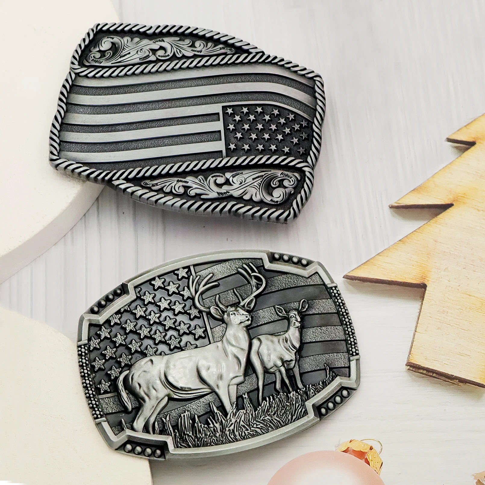 Hebillas de cinturón con bandera americana Vintage para hombres y mujeres, vaquero occidental, vaquera, ciervo grande rodeio, hebilla de cinturón grabada, accesorio novedoso