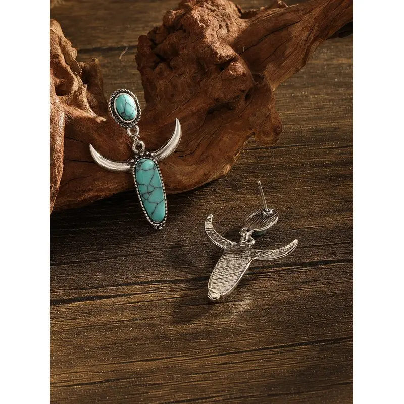 Vintage Turquoise Bohemian Earrings Women's Ethnic Alloy Metal Halloween Resurrection Party Gift Jewelry
