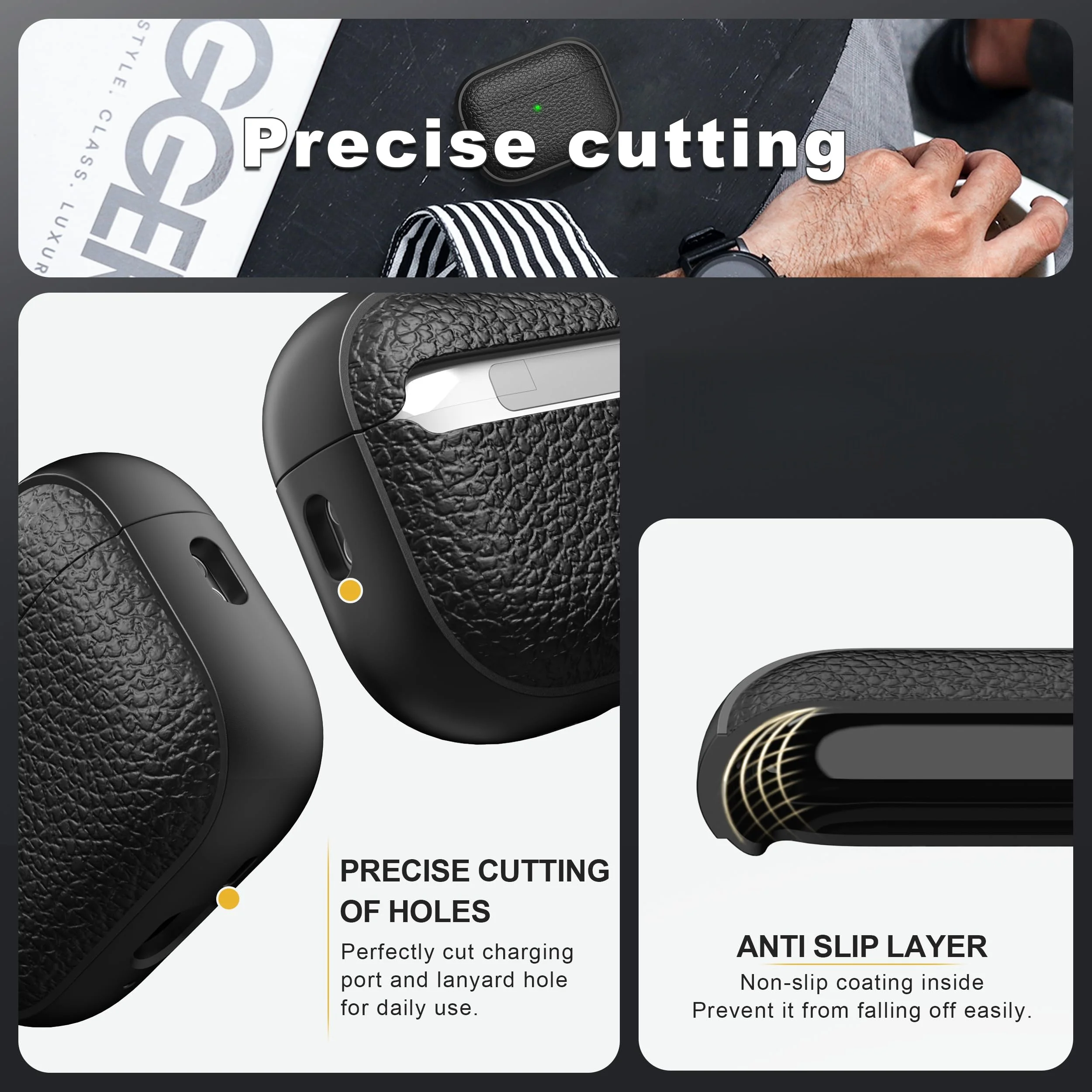 2025 لـ AirPods Pro 3/Pro 2/4 حافظة حماية ناعمة من مادة TPU (تصميم تشبه الجلد) مع سلسلة مفاتيح ومجموعة منظف لأجهزة AirPods Pro 3/4