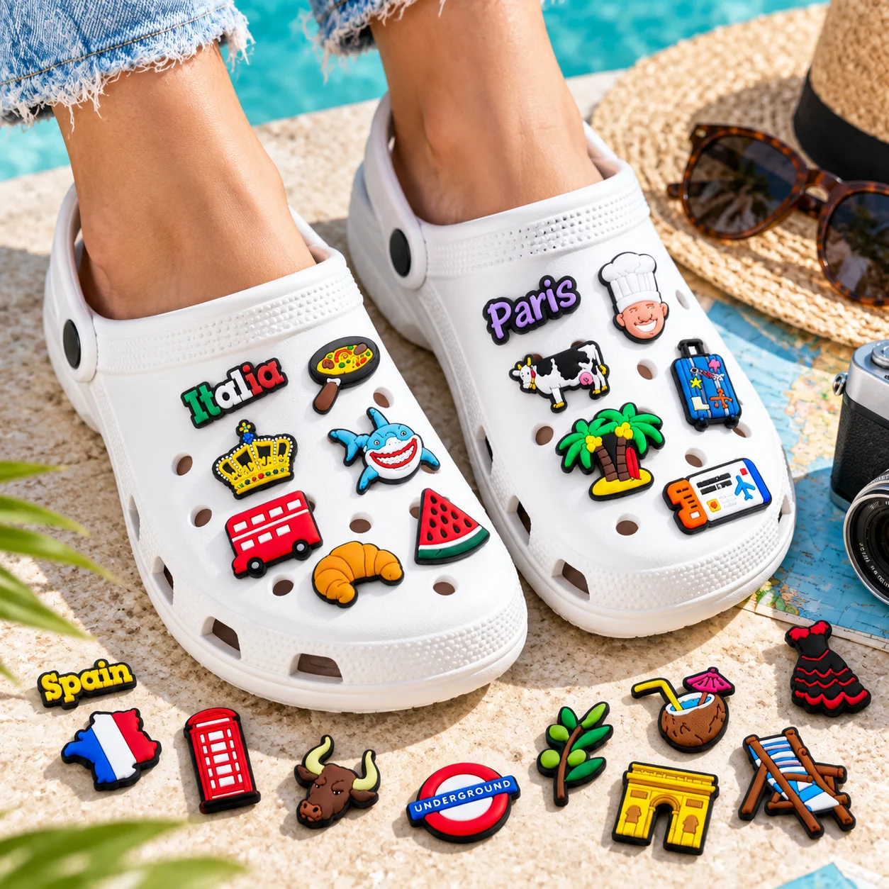 50pcs Gamer Gun Shoe Charms Set Game Controller PVC Pins for Clogs FPS Accessories Gift for Boys Men Teens Kids Cool Style