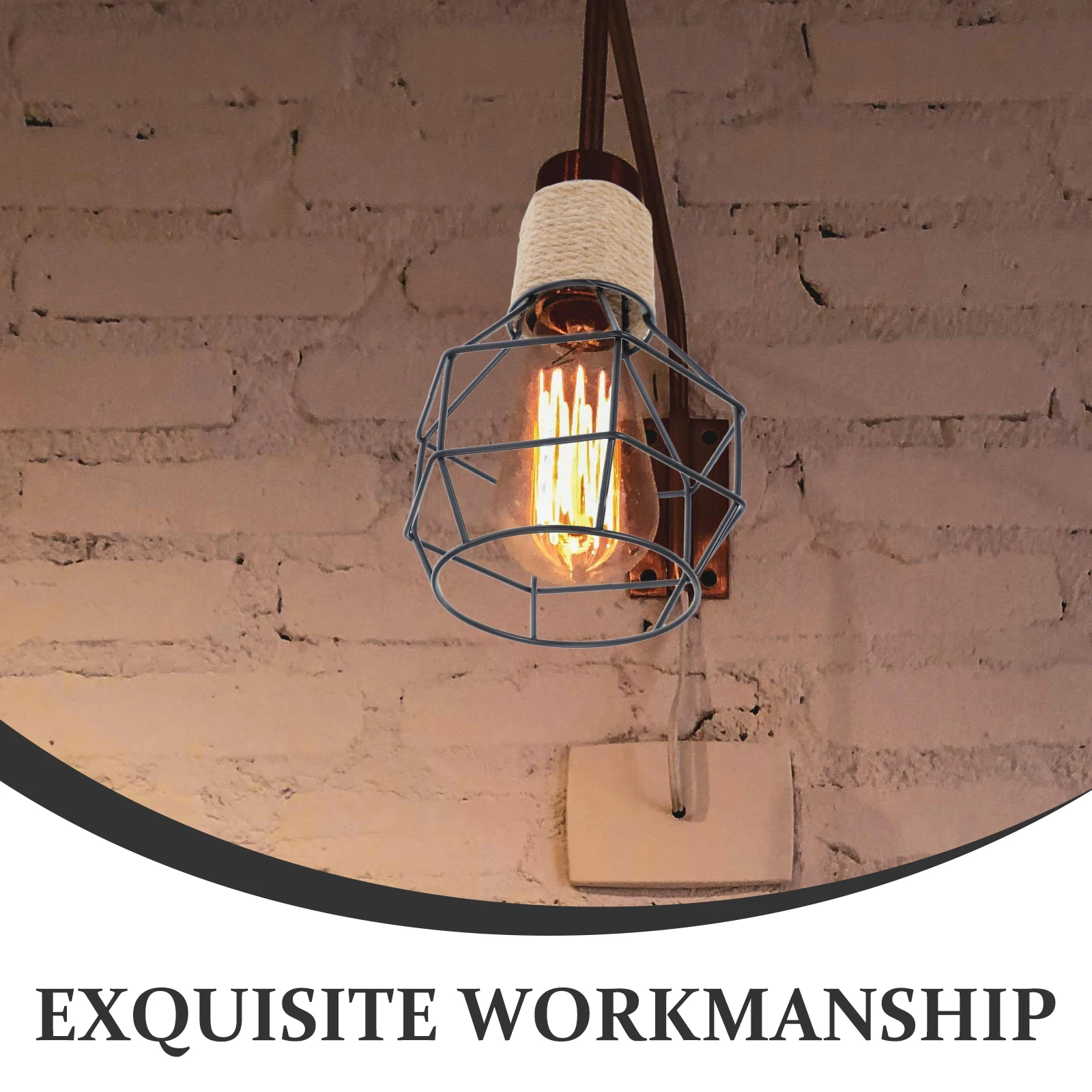 غطاء مصباح كلاسيكي ريفي الصناعية المنسوجة الجوت الحديد قلادة غطاء خفيف لسقف معلق ديكور قفص معدني لمبة #2