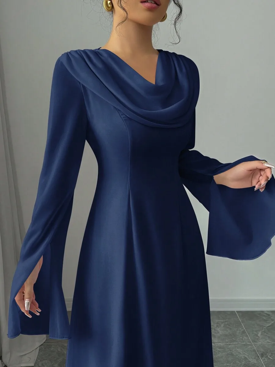 

Elegant Romantic Cowl Neck Flare Sleeve Womens Evening Dress