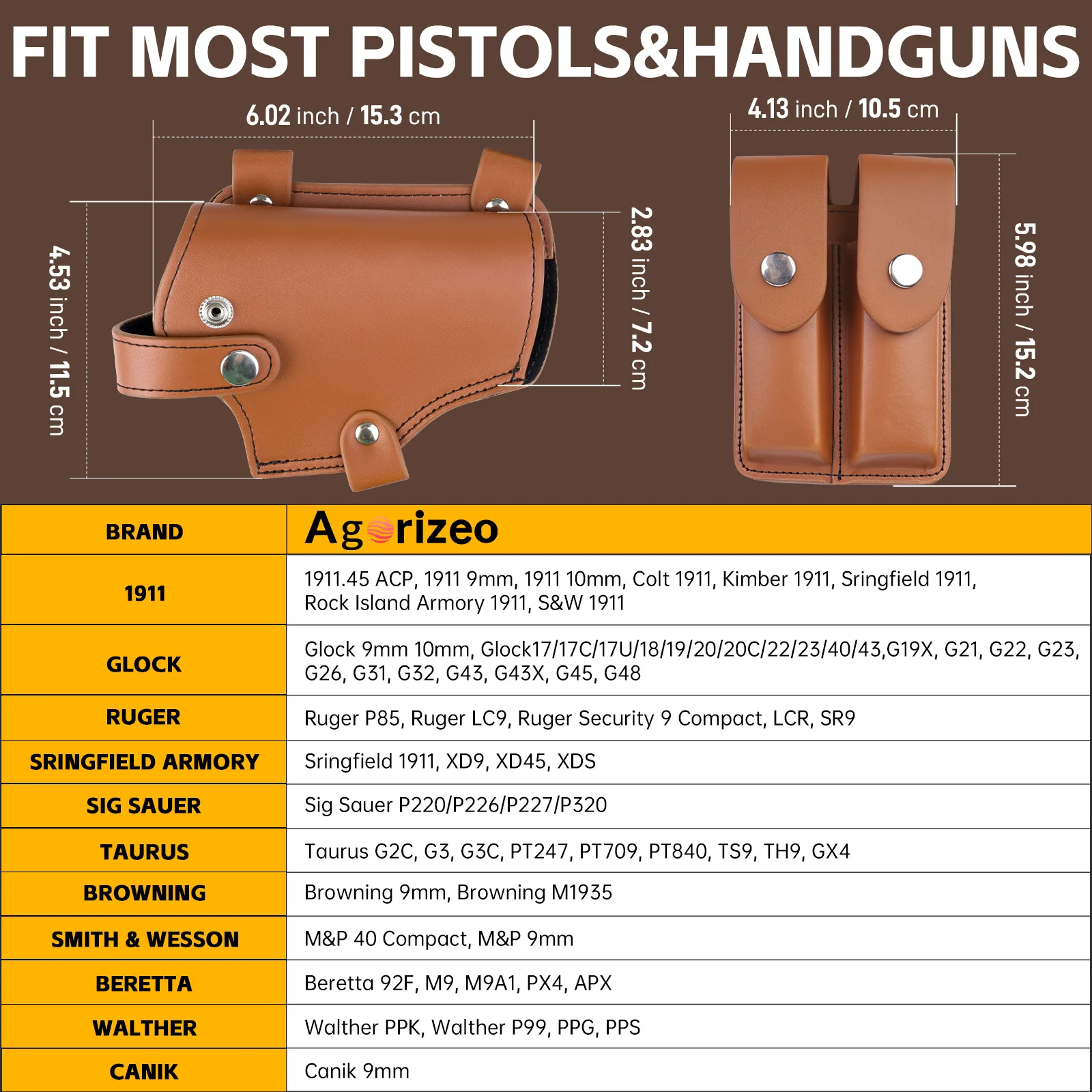 PU-Leder Schulterholster, Verstellbares Unterarm-Holster für verdecktes Tragen mit Doppelmagazintasche für Glock 1911 Sig Sauer – Detail 6