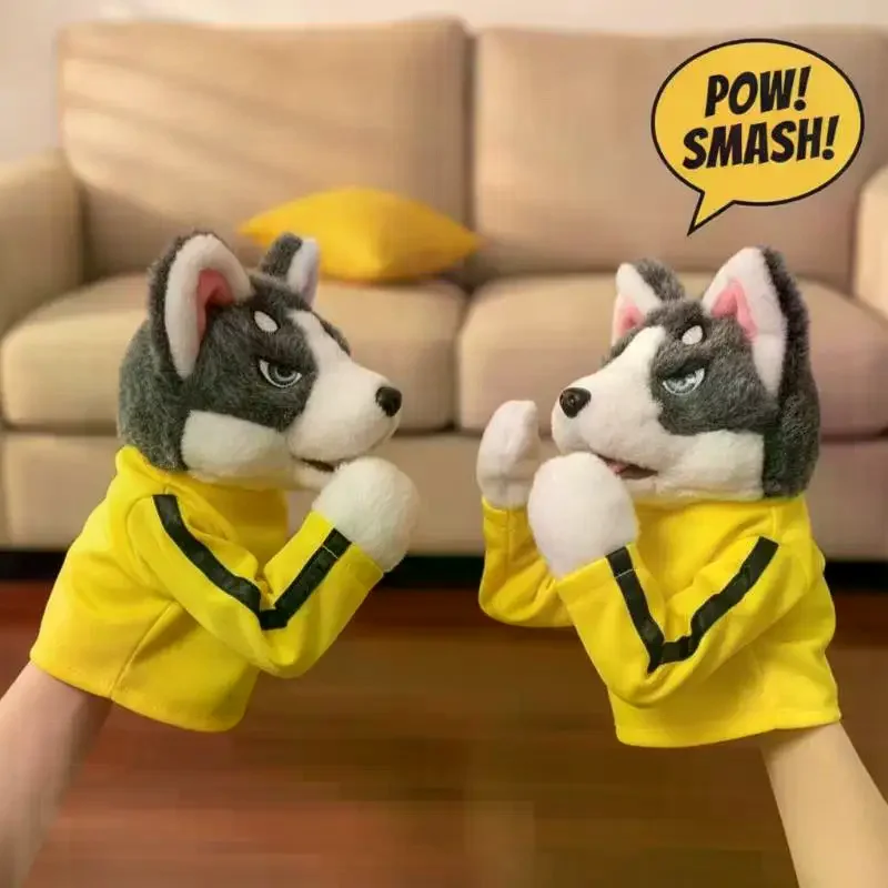 Creative Boxing Husky Hand Puppet Fluffy Plush Interactive Glove Toy Suitable for Kids Role Play Family Gathering