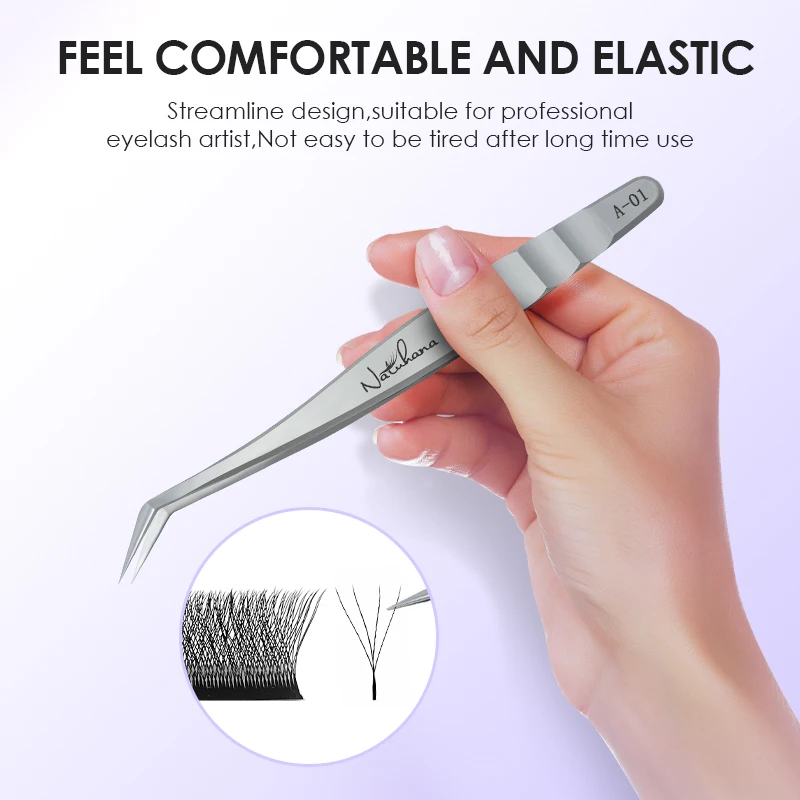 NATUHANA Eyelash Extension Tweezers Stainless Steel High Precision Stainless Steel Superhard Anti-Static Tweezers Makeup Tools