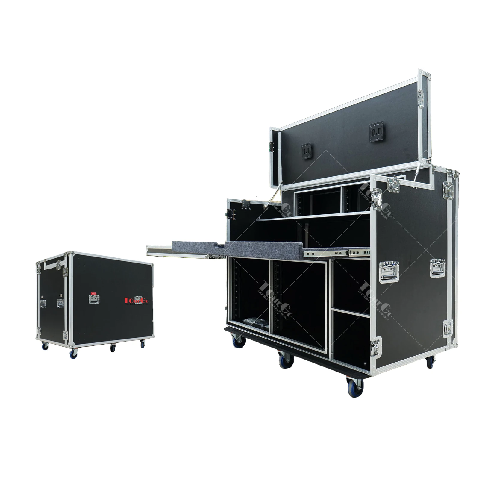 

Mobile Workstation Travel Broadcasting Platform case Live Equipment Travel Flight Rack case With Table Stool