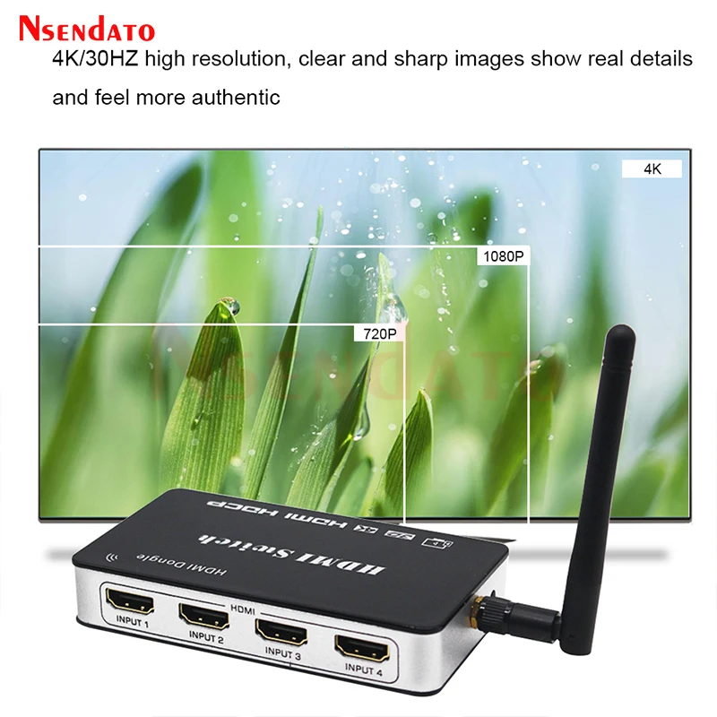 4K HDMI Switch 4x1 HDMI Switcher 4 in 1 out 2.4G HDMI Wireless Display Receiver Dongle For DTS-HD/Dolby PS4 Smartphone TV PC DVD