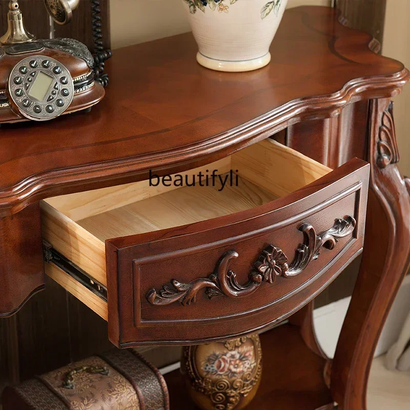 Hot sales A90 European solid wood porch table American semicircle with drawers porch foyer corridor sofa back few