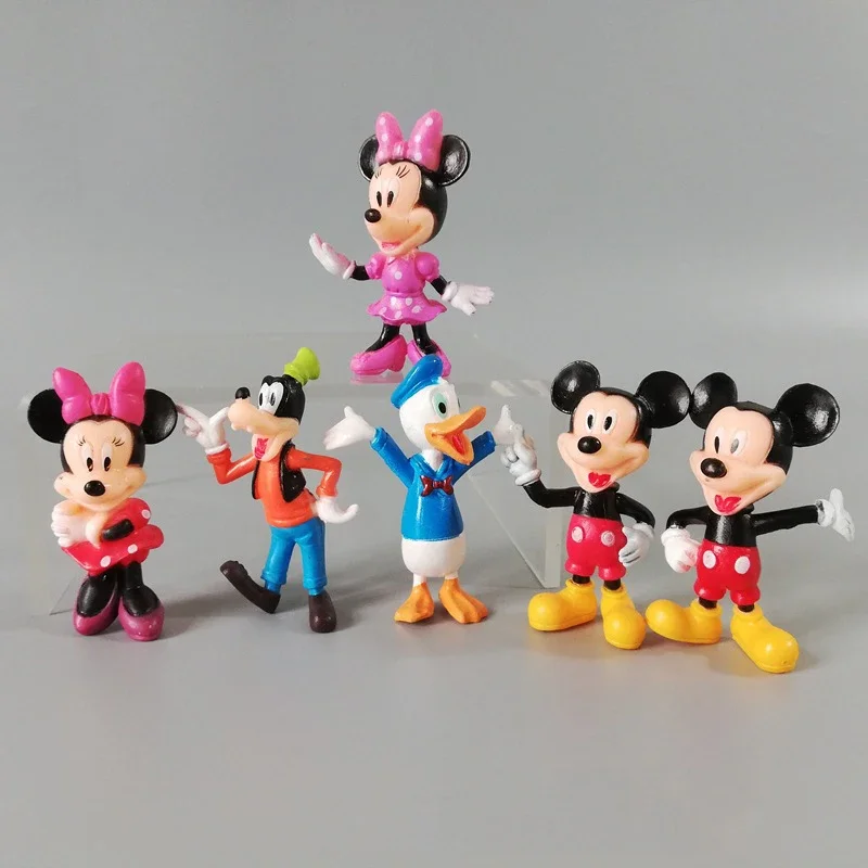 6pcs 6cm Cute Mickey Mouse Pvc Anime Figure Doll Model Disney Donald Duck Minnie Goofy Goof Party Decoration Kids Toys Gifts