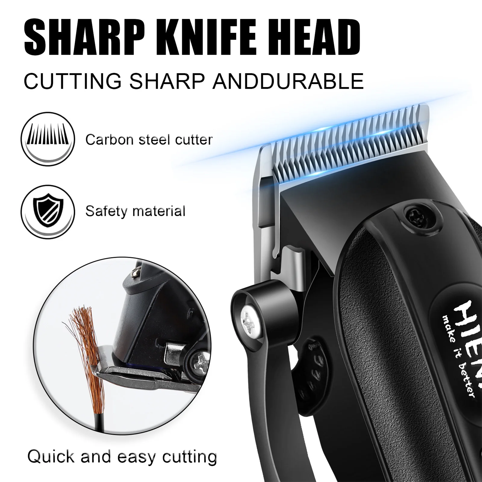 HYN-222 ماكينة قص الشعر الاحترافية القابلة لإعادة الشحن، شفرة من الفولاذ المقاوم للصدأ، رأس أسود قابل للغسل لأداة تصفيف الشعر للرجال #4