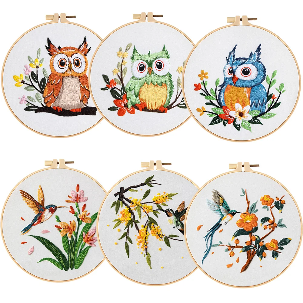 

3pc Owl Hummingbird Embroidery Kit for Beginners Adult Needlepoint Kits DIY Sewing Practice Embroidery Starter Kit with 1pc Hoop