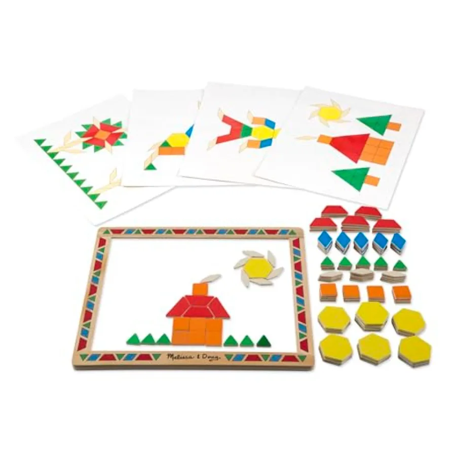 

Melissa and Doug Deluxe Wooden Magnetic Pattern Blocks Set - Educational Toy with 120 Magnets and Carrying Case, Multi/None, 1