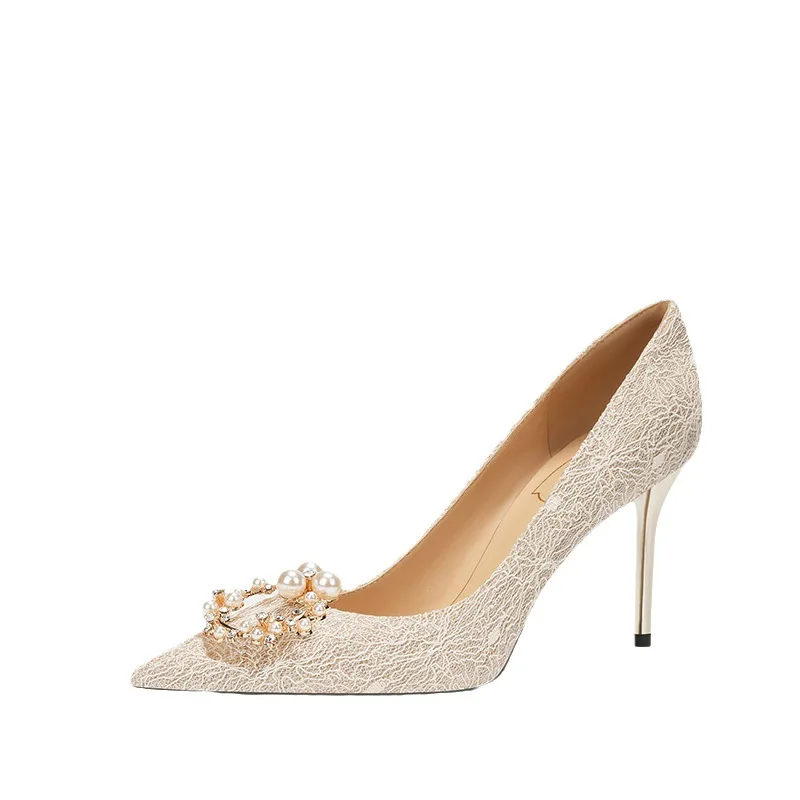 

88. Свадебные туфли цвета шампанского. Туфли для невесты. Свадебное платье Hexiu на высоком каблуке из французской овчины можно носить в обычном времени. Роскошная обувь.