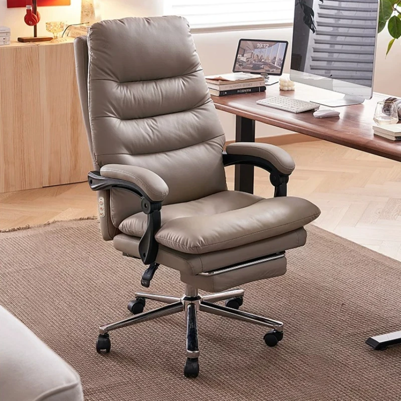 Genuine Leather Boss Chair 160° Reclining Ergonomic Office Chair Home Computer Chair with Waist Massage & Ventilation for Office