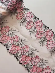 20Yards Pink Floral Embroidered Tulle Lace Trim DIY Lingerie Sewing Accessories Net Lace Fabrics for Bra Accessories Needle Work