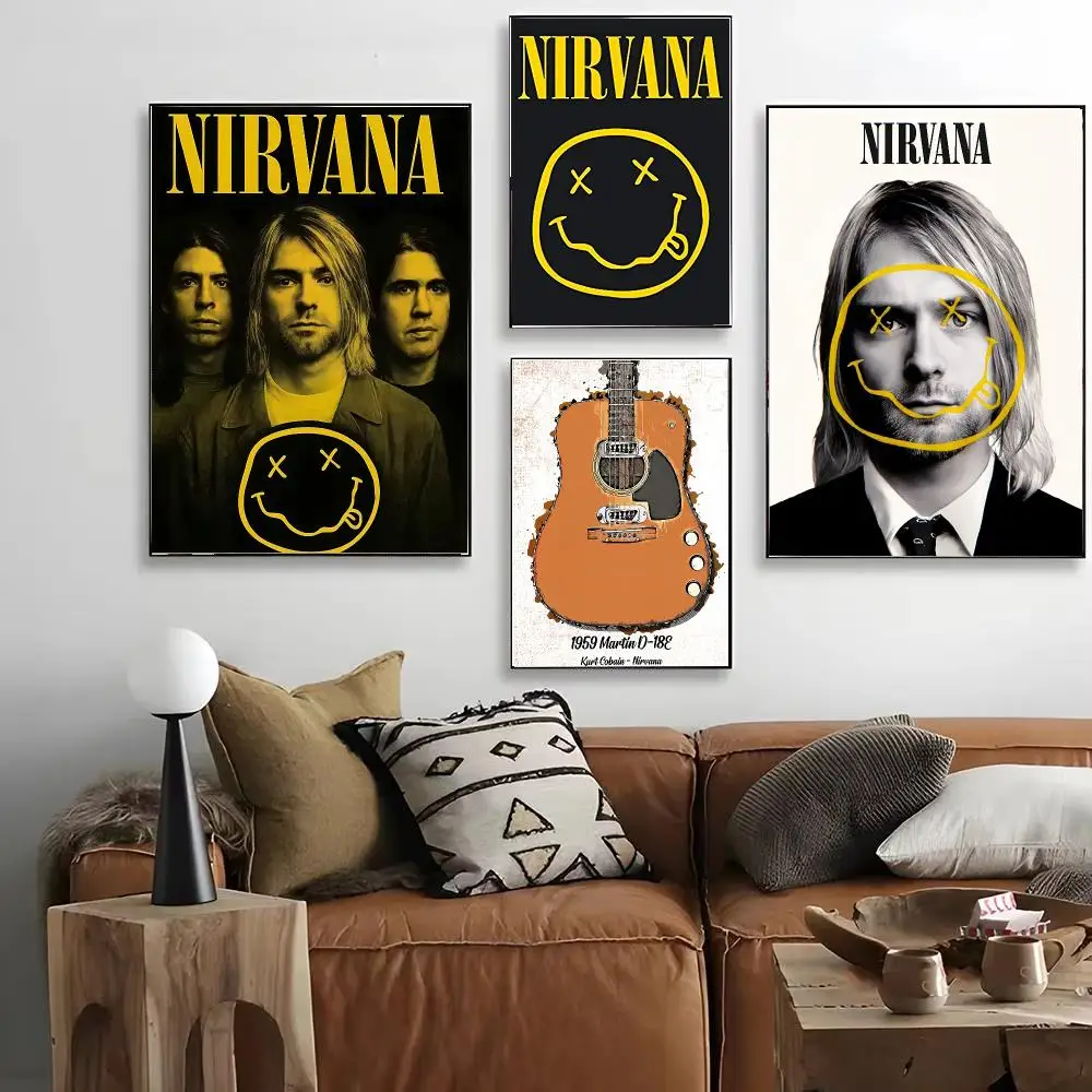 Band N-Nirvana K-Kurt Cobain Poster HD Art Decorative Wall Art Waterproof Home Décor for Living Room Bedroom Café Stylish Gift