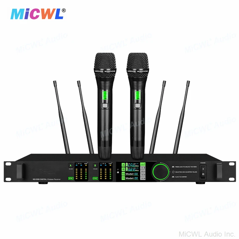 MiCWL D2000 2-Channel Digital Wireless DJ Karaoke Microphone System Built-in EQ Equalizer LED ECHO Sound Processor Stage Live