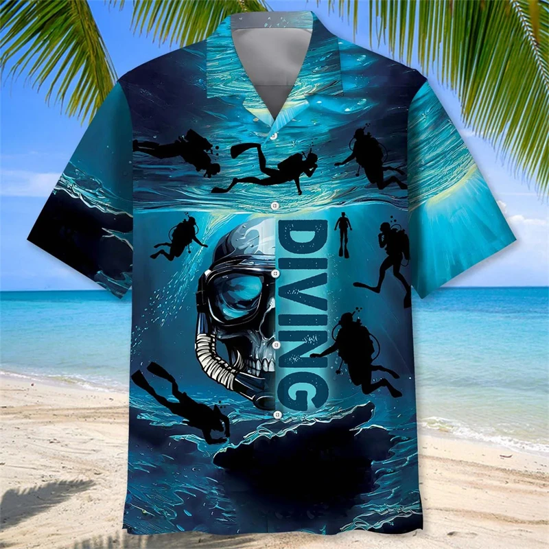 

Scuba Diving Shirt For Men Fashion Trendy Summer 3D Print Underwater Pattern Hawaiian Beach Shirts Casual Button Women Blouse