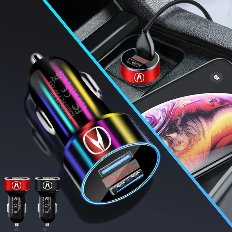 

Автомобильное зарядное устройство, 2 порта USB, быстрая зарядка, цифровой дисплей, автомобильные аксессуары для Acura RL Integra CDX CL CSX MDX NSX RDX RSX TL TLX