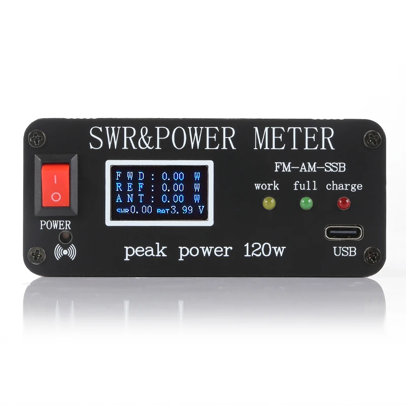 Latest 1.8MHz-50MHz 0.5W-120W SWR HF Short Wave Standing Wave Meter SWR and Power Meter + Battery + OLED FM AM CW SSB