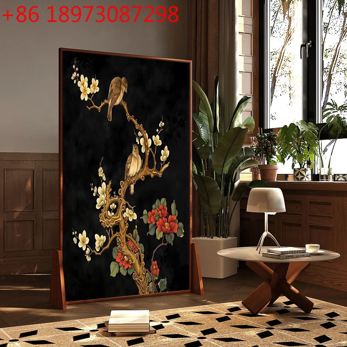 Solid wood screen partition entrance to the door Medieval French decoration movable seat screen