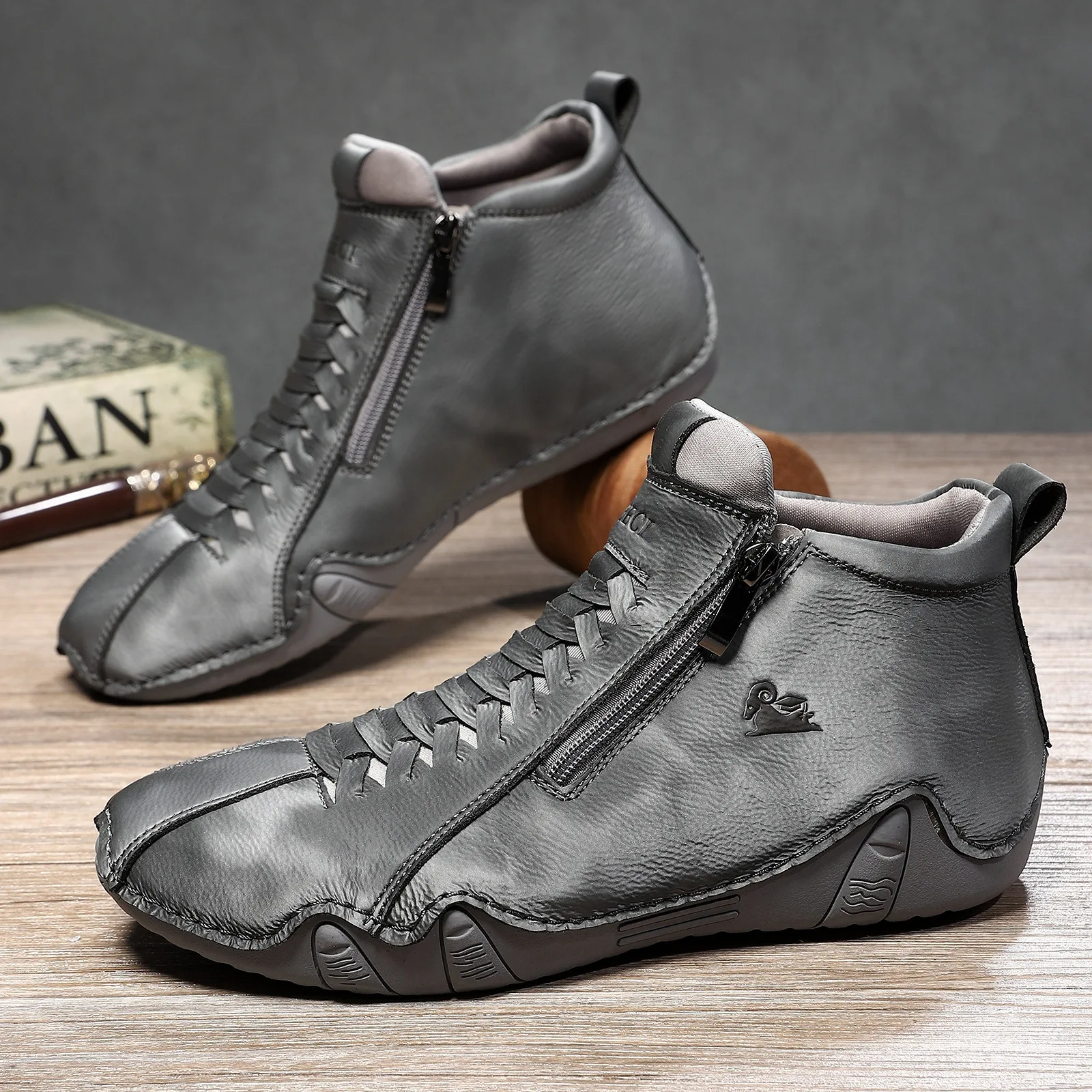 

Men's Casual Shoes Side Zipper Short Boots Versatile Flats Fashion Pu Leather Men's Shoes Spring Suitable for Outdoor Sports