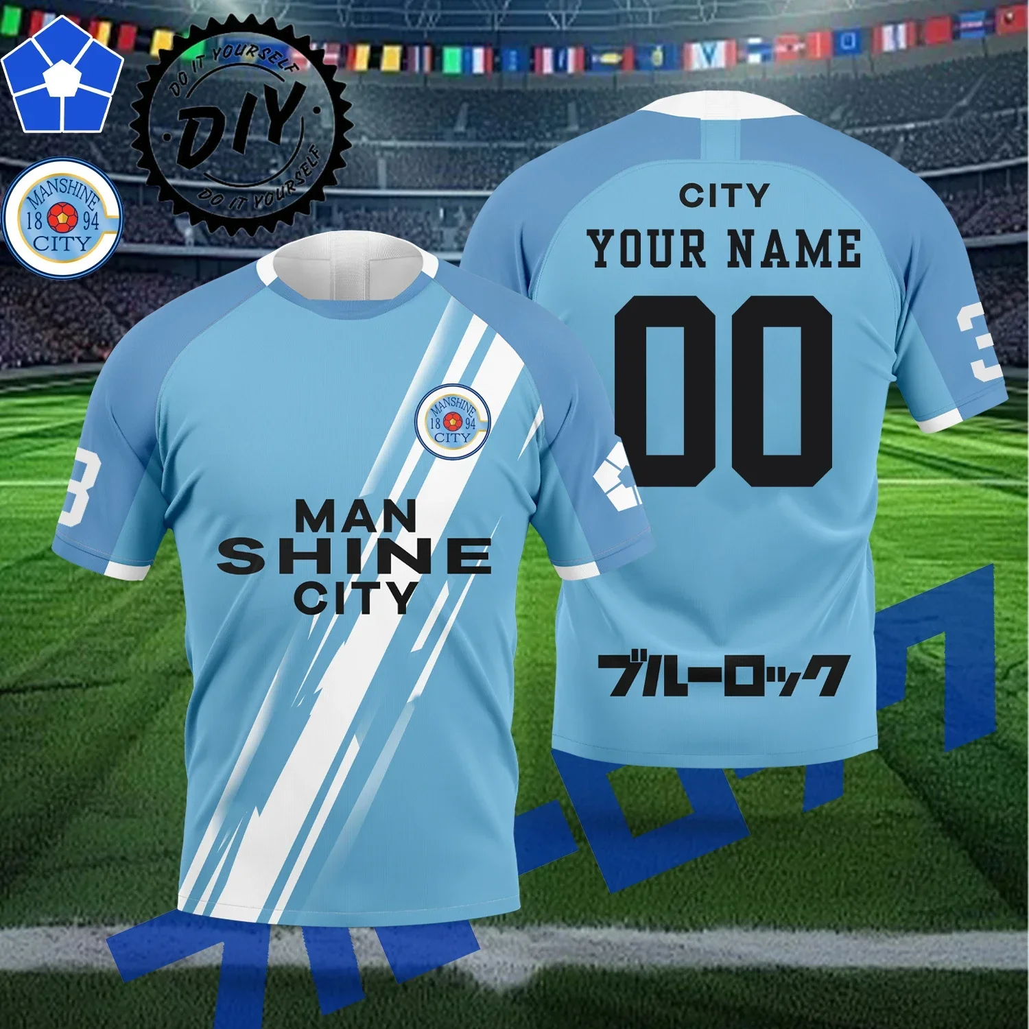 Custom Blue Lock Manshine City Cartoon Anime Jersey Summer Short Sleeve Children Tee Tops 2025 Women T-shirt