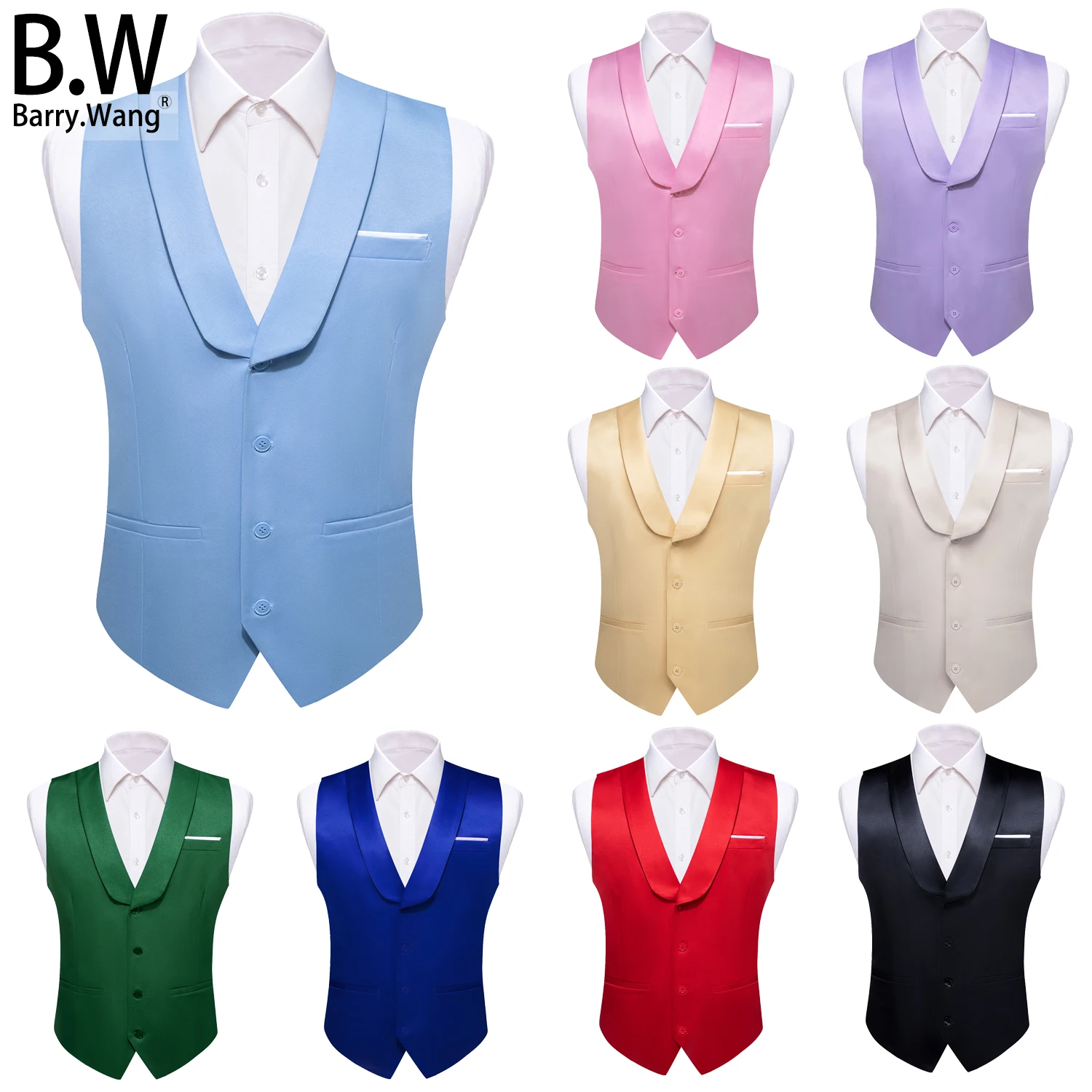 

Barry.Wang Stylish Silk Men Vest Shawl Collar 4 Buttons Formal Casual Waistcoat Sleeveless Jacket Male Wedding Business Party