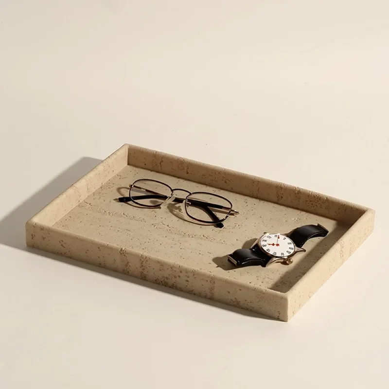 Travertine Aromatherapy Tray with Holes, Jewelry Storage Tray, Bathroom Countertop Shelf, Natural Marble Decorative Tray