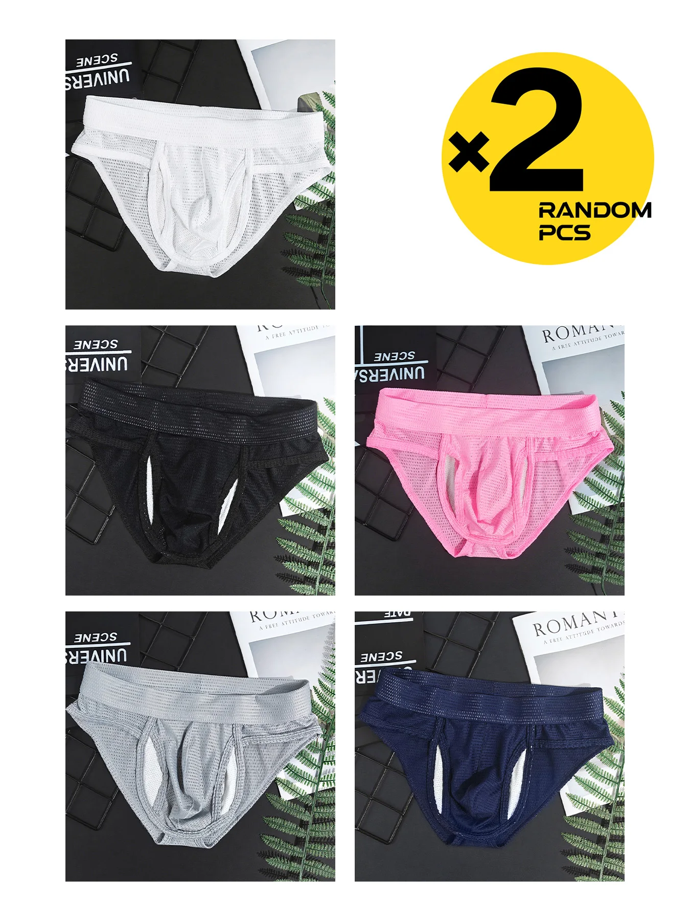 2PCS Random Color Men Hollow Mesh Jockstrap Underwear, Breathable Cooling Elastic Waist Lightweight Athletic Supporter Briefs