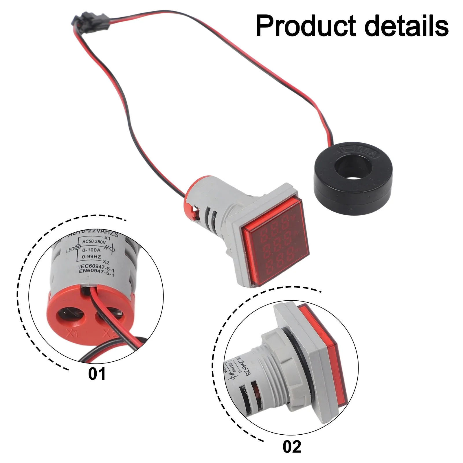 22mm Multifunctional Voltmeter Ammeter with Accurate LED Display for Measuring Voltage AC 50 500V and Current 0 100A