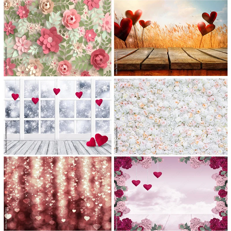 

Vinyl Custom Valentine Day Photography Backdrops Prop Love Heart Rose Wall Photo Studio Background 21126 QRJJ-04