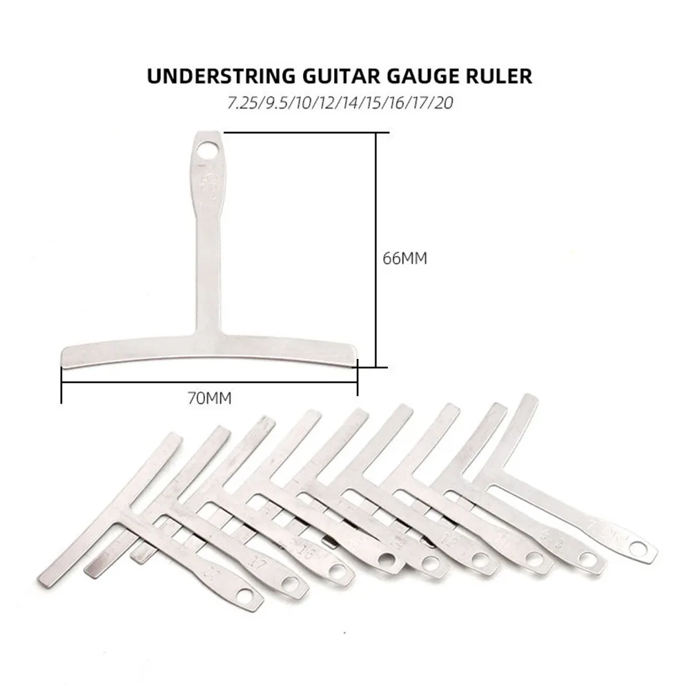 Régua de aço inoxidável para raio, guitarra, Fretboard, arco, moagem, calibre, pescoço, entalhado, borda reta, construtor, medida, 7,25, 20, 9pcs