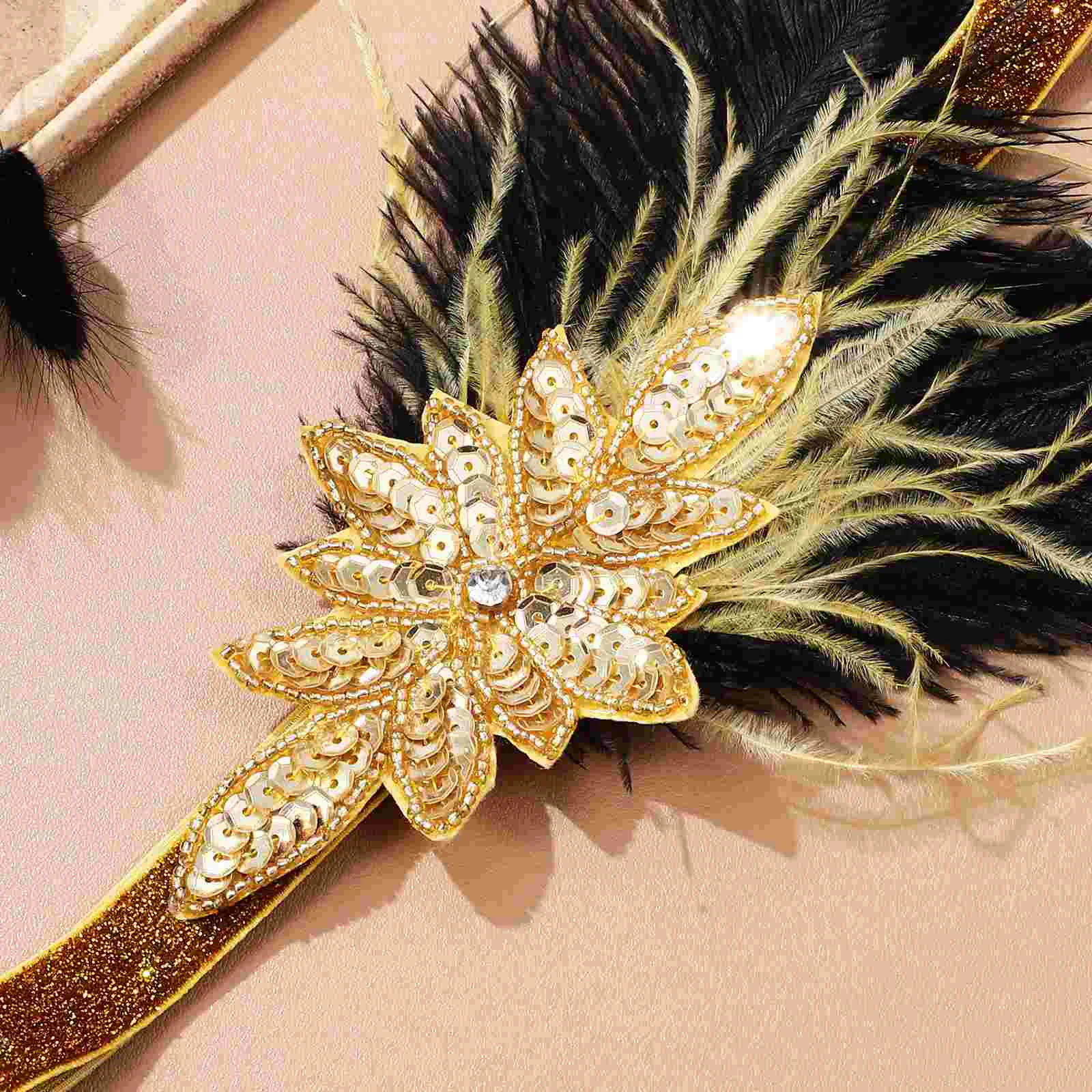 Sequin Headband Vintage Headpiece Gold Accessories For Women Decor Hair Accessory 1920s High Quality Plume