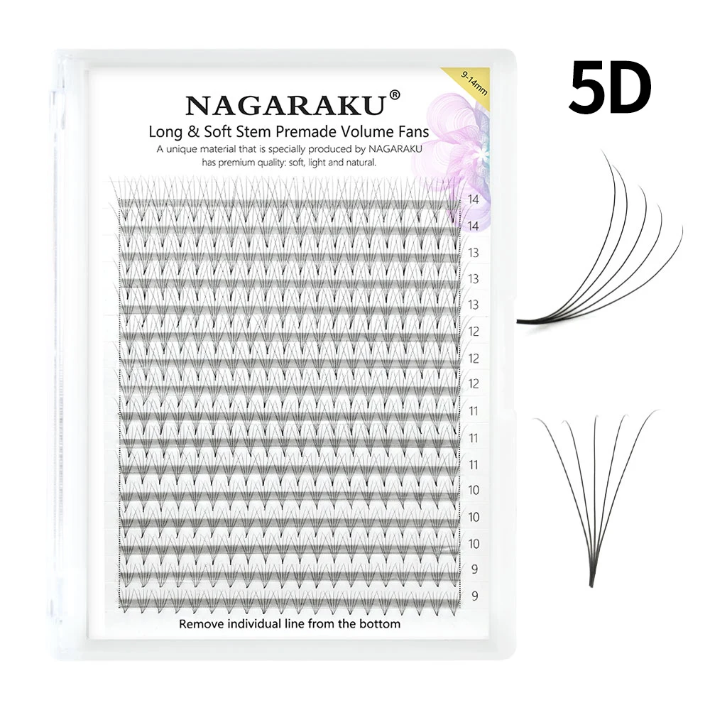 NAGARAKU Scherpe smalle steel Premade Fans Wimperverlenging 5D 6D 10D Dunne puntige basis Russische fans Klaar Russisch volume
