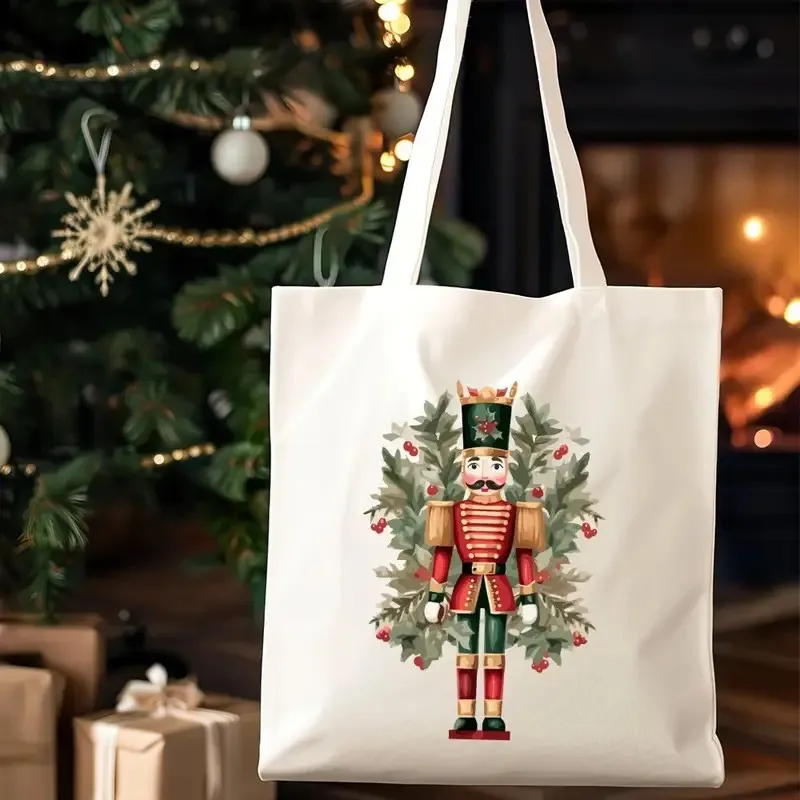 

Christmas Nutcracker Canvas Tote Bag Large Capacity Handbag for Outdoor, Picnic, Party, Travel Shopping with Toy Soldiers Print