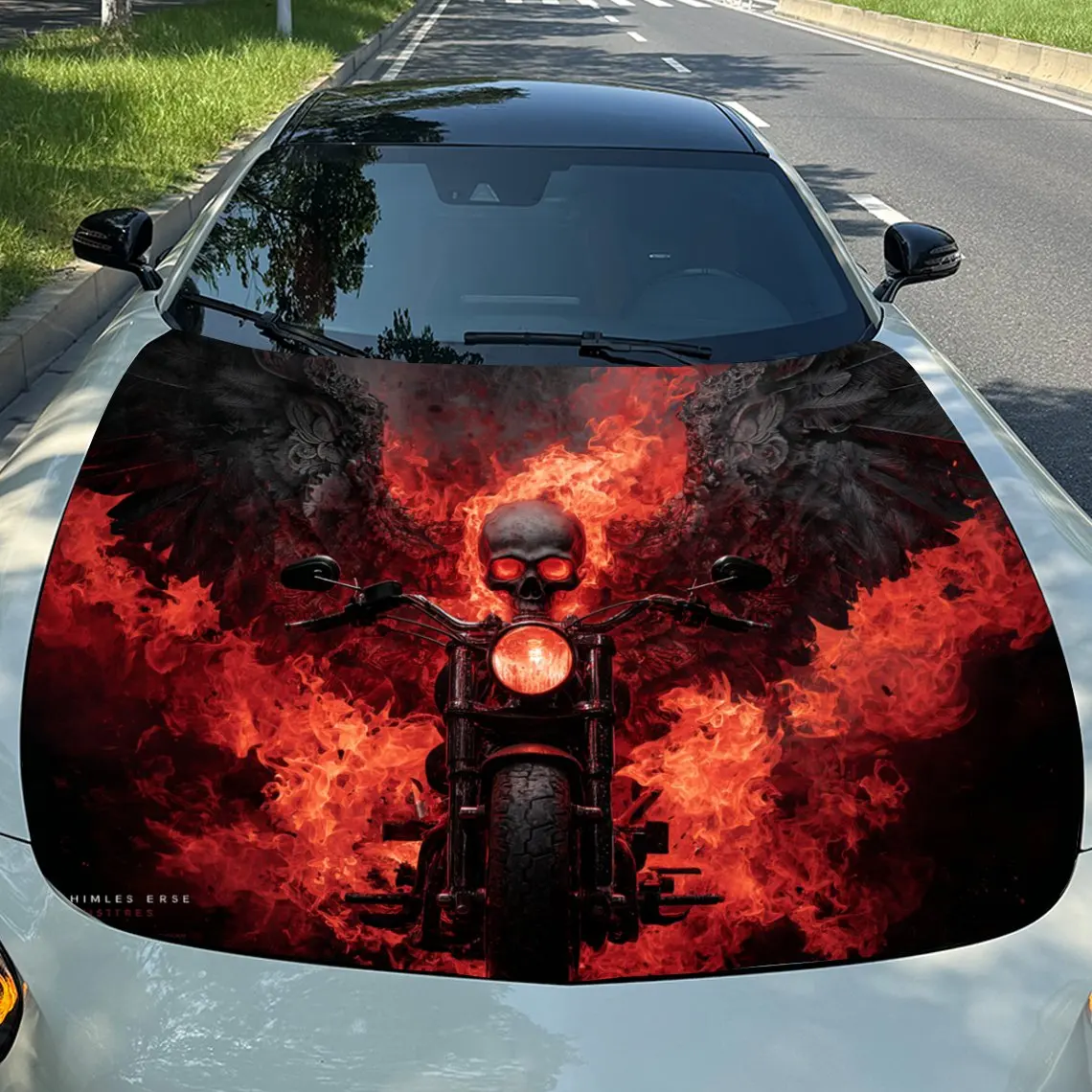 

Flame Skeleton Motorcycle Car Hood Sticker, Epic Magical - Style Body Decoration Sticker, Waterproof Self-adhesive, Scratch , Ea